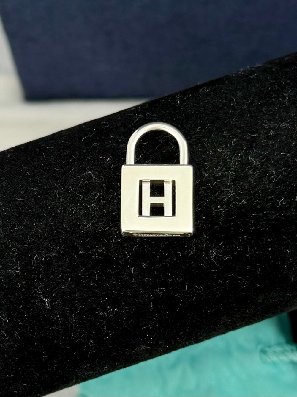 TIFFANY & CO Sterling Silver Alphabet Initial Letter H Padlock Charm Pendant COA